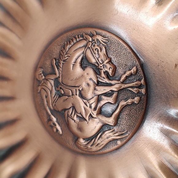 Vintage Gregorian Copper Decorative Plate Trinket Dish Embossed Bronco Design - Picture 2 of 6